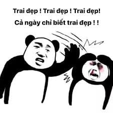 Meme gấu trúc đánh bạn bảo: Trai đẹp! trai đẹp! trai đẹp! Cả ngày chỉ biết trai đẹp!!